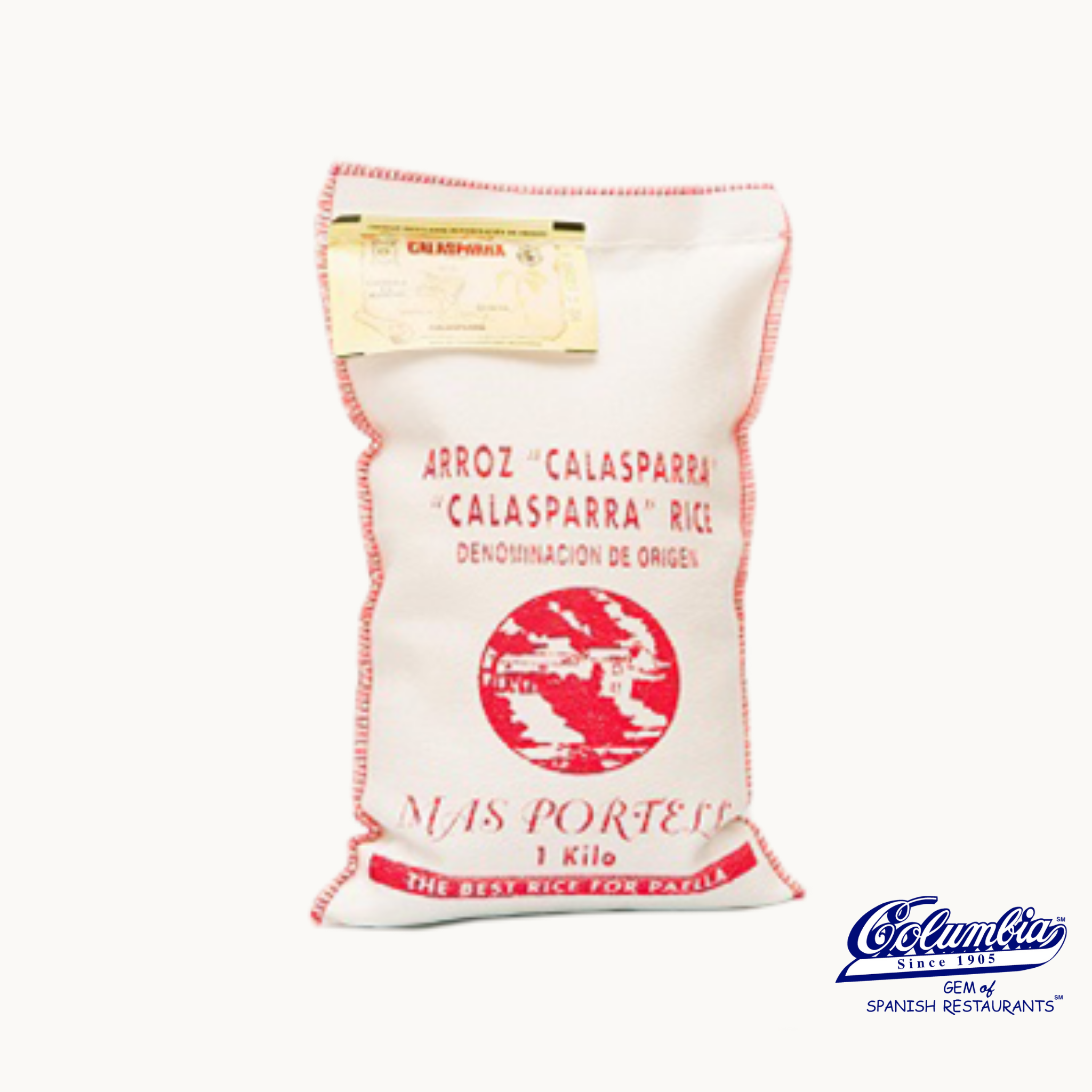 Bag of Calasparra rice on a white background