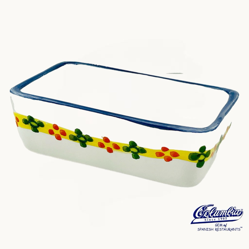 Rectangular glass dish with floral design on a white background, featuring the Caudullo logo.