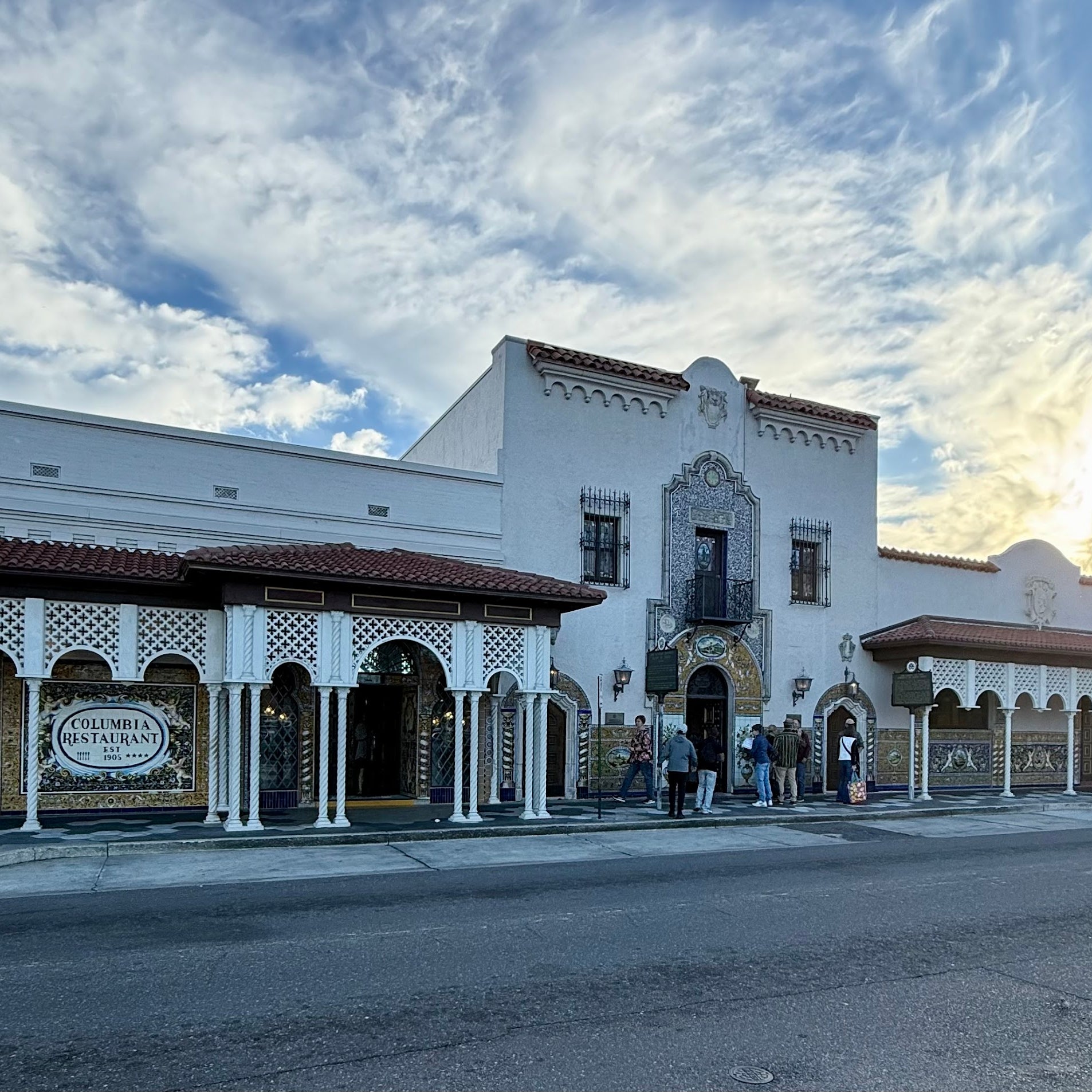 While Building in Ybor City with colorful Spanish tiles on the walls.