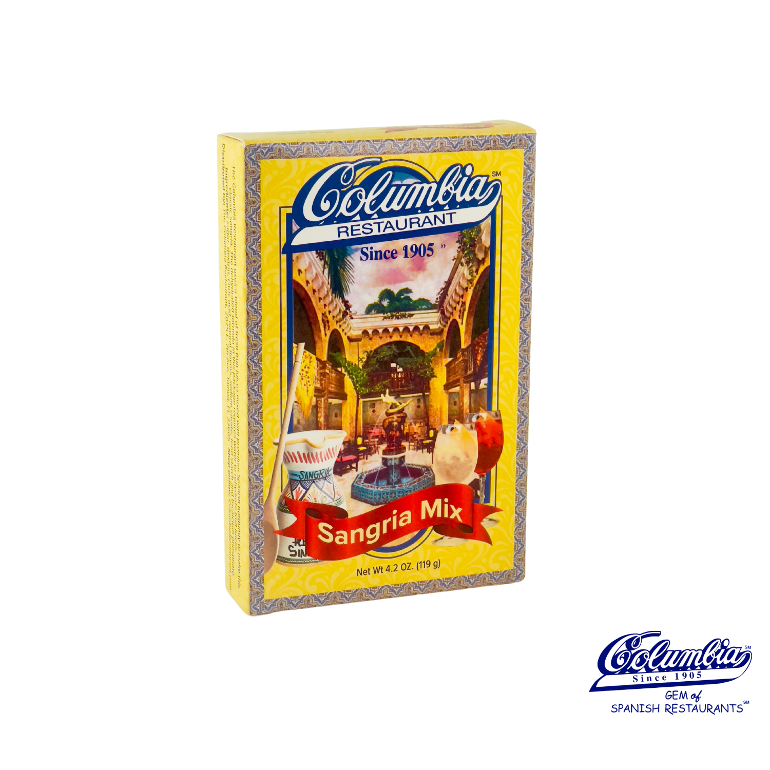 A Yellow Box of Columbia Sangria Mix on a white background with a Columbia watermark.