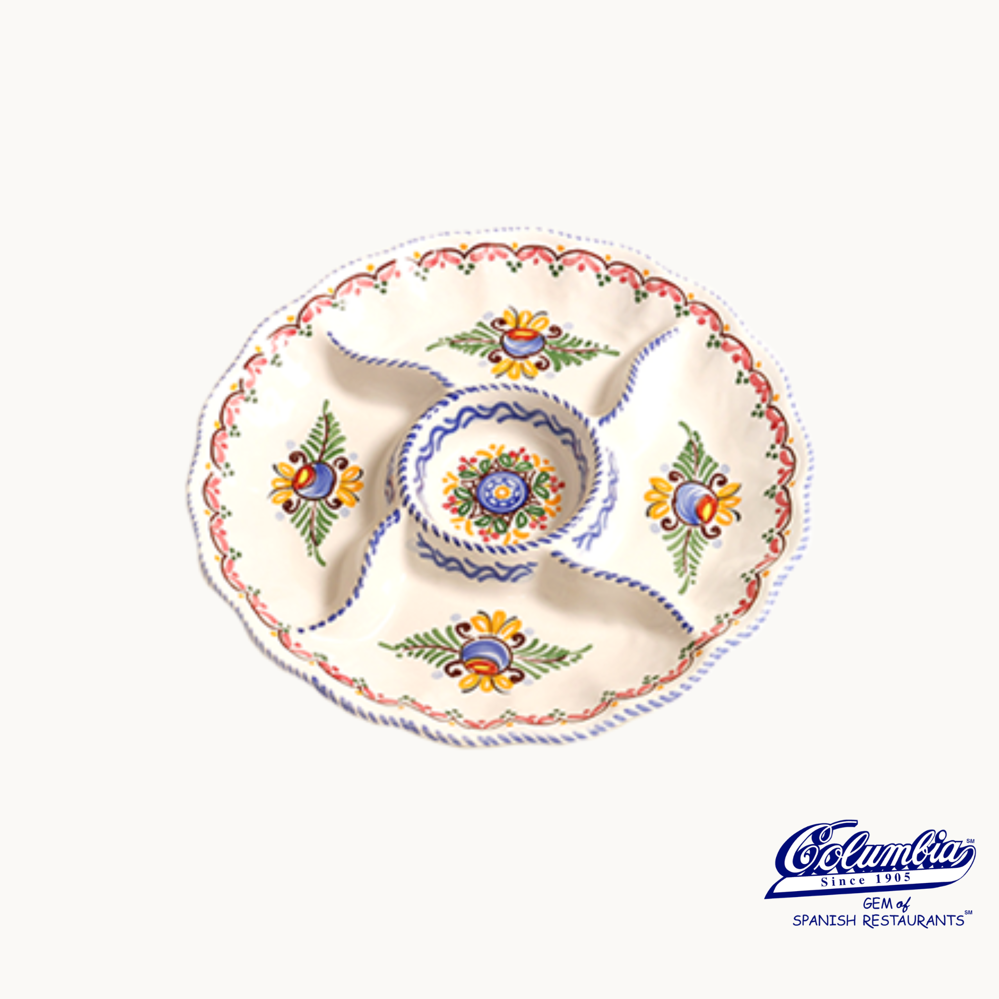 Decorative ceramic plate with floral patterns on a white background