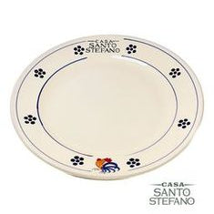 A white ceramic 12-inch dinner plate with blue floral patterns and the text 'CASA SANTO STEFANO'.