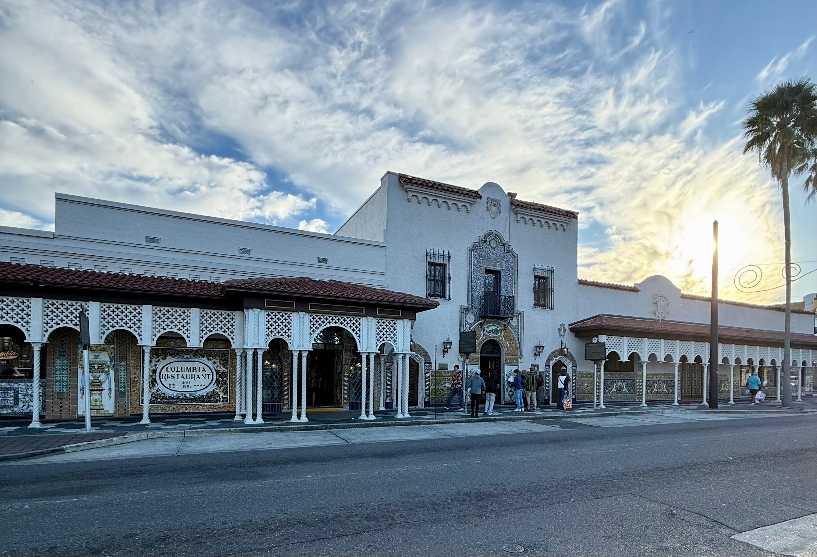 While Building in Ybor City with colorful Spanish tiles on the walls. 