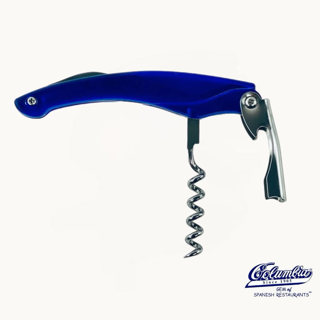 Blue Wine Opener with corkscrew open