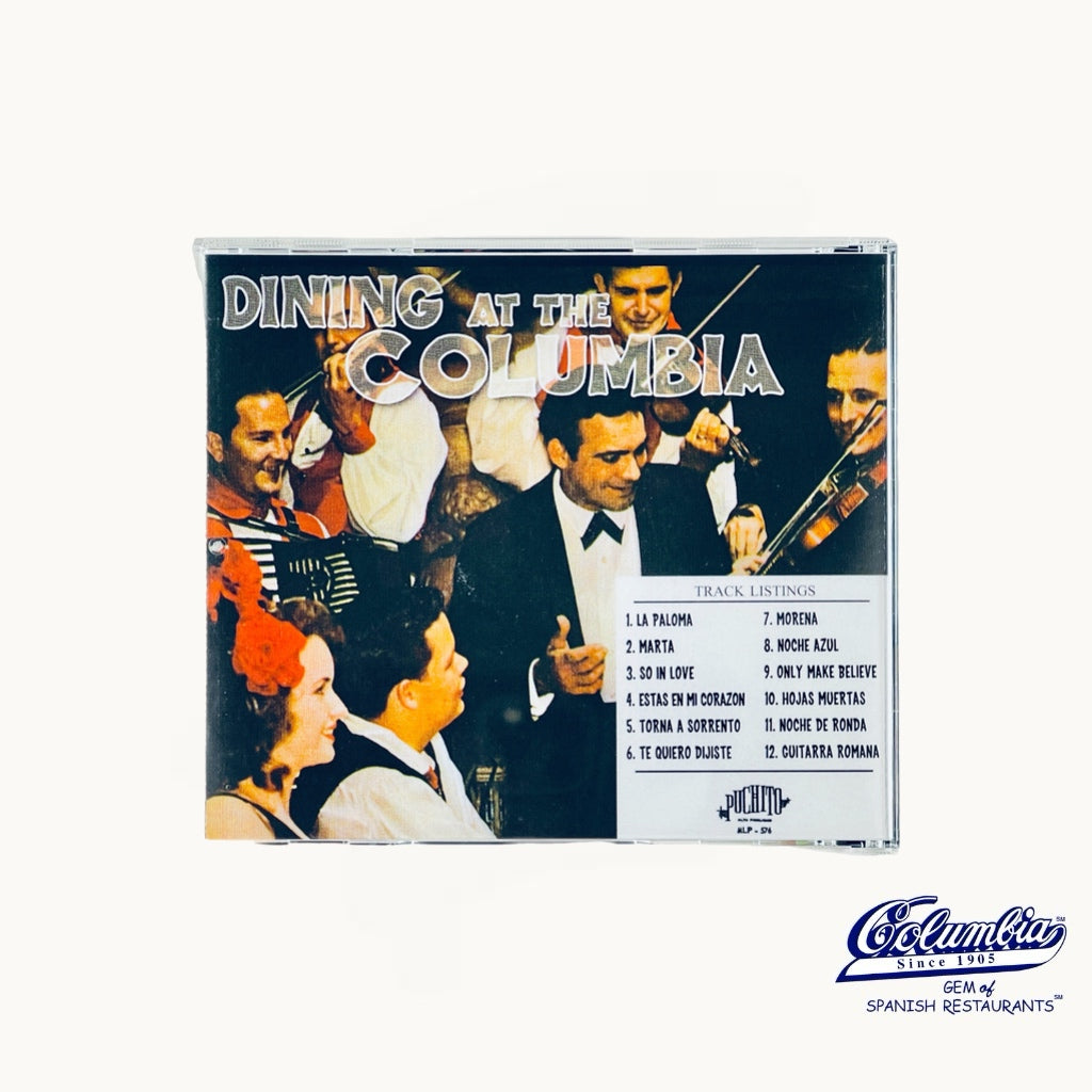 CD cover of 'Dining at the Columbia' with vintage-style images and text.