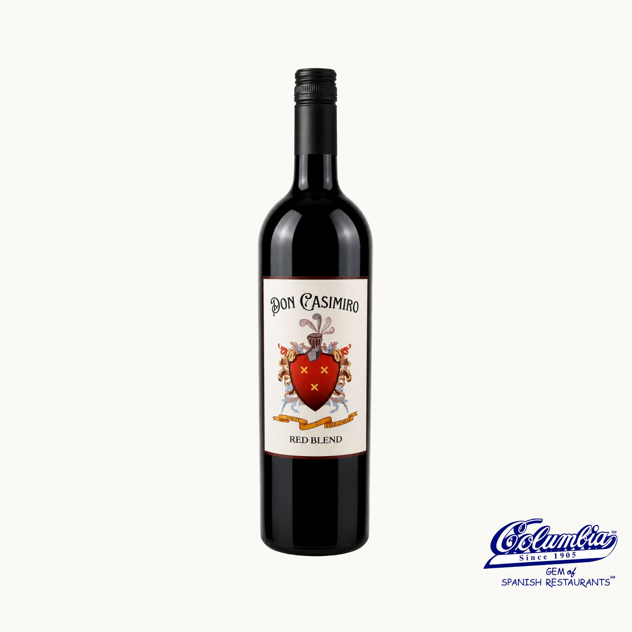 Bottle of Don Casimiro Red Blend wine with a white label on a white background.