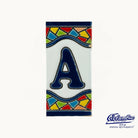 Tile with letter 'A' and colorful border on a white background