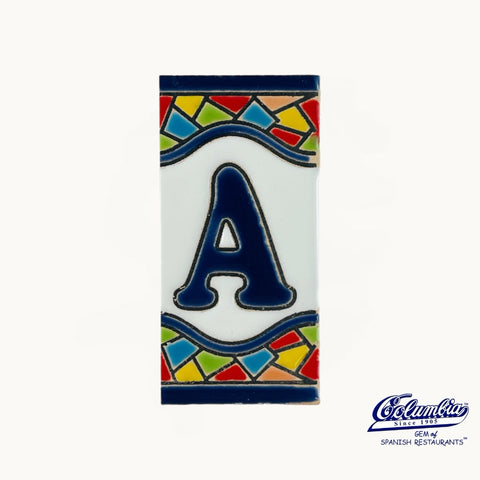 Tile with letter 'A' and colorful border on a white background