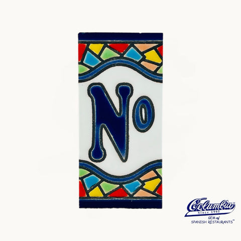 Decorative tile with the number '0' and colorful border on a white background