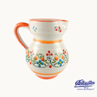 Ceramic pitcher with colorful floral patterns on a white background, featuring the columbia logo.