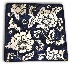 Large Square Blue and White Gardenia Pattern Plate