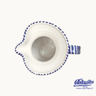 White ceramic pitcher with blue decorative rim on a white background, featuring the El Cangrejo logo.