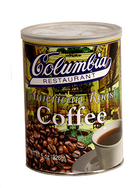 A can of Columbia American Roast Coffee featuring the Columbia Restaurant logo, with an image of coffee beans and a cup of coffee on the front.